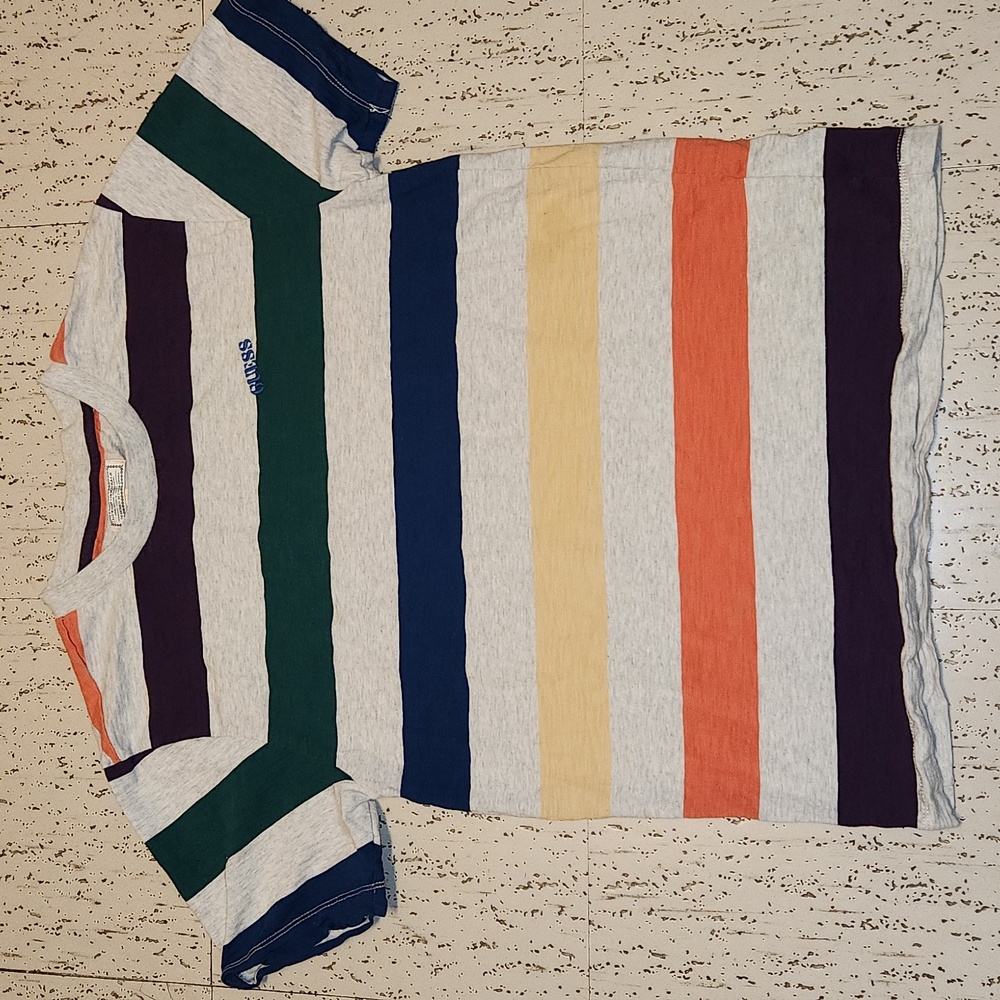 Guess Originals Multi Color Stripe Crewneck T-Shirt Vintage Y2K